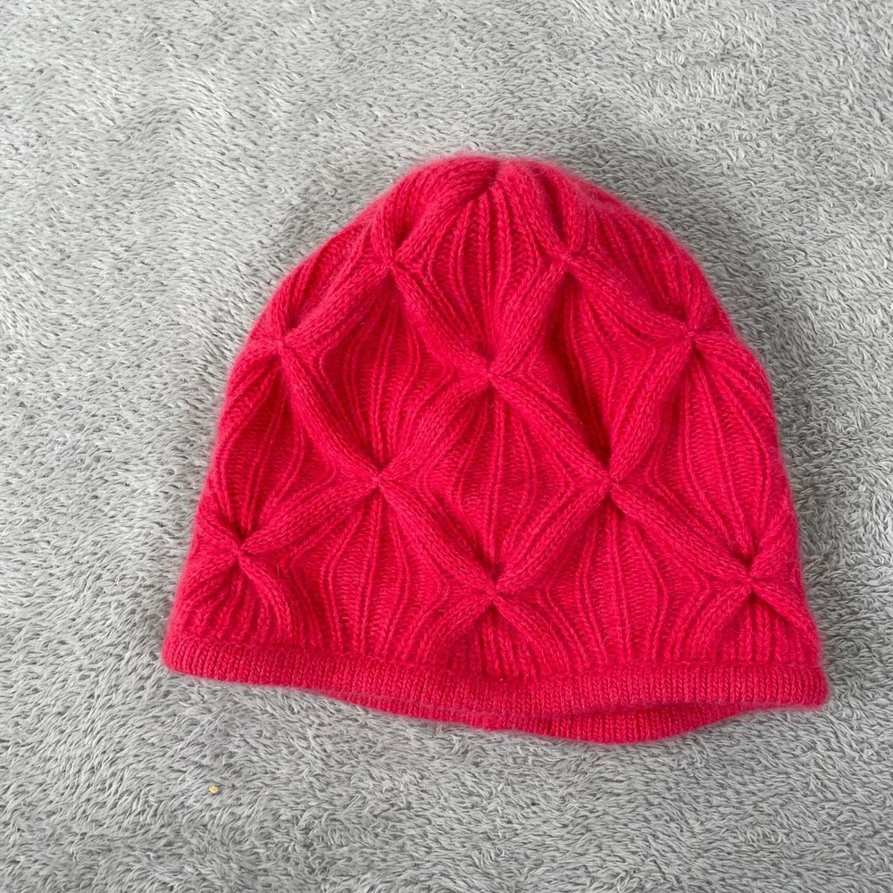 Cole Haan Beanie Womens One Size Pink 100% Cashmere Diamond Knit Winter Hat